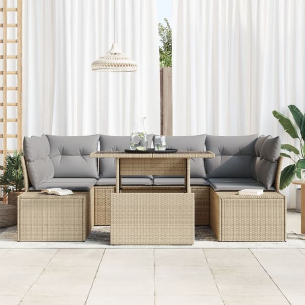 Trädgårdsoffset med kudde 7 pcs Beige och Ljusgrå