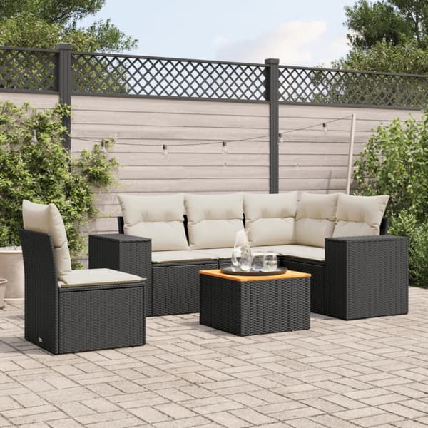 Loungegrupp med dynor 6 delar svart konstrotting