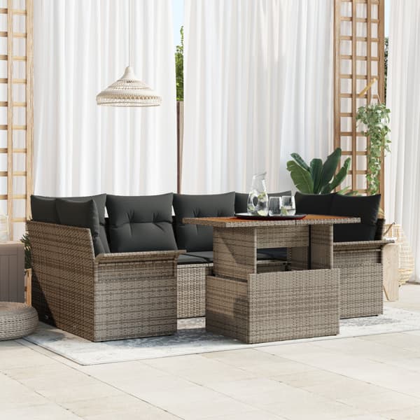 Trädgårdsoffset med lagring 7 pcs Grå Poly rattan