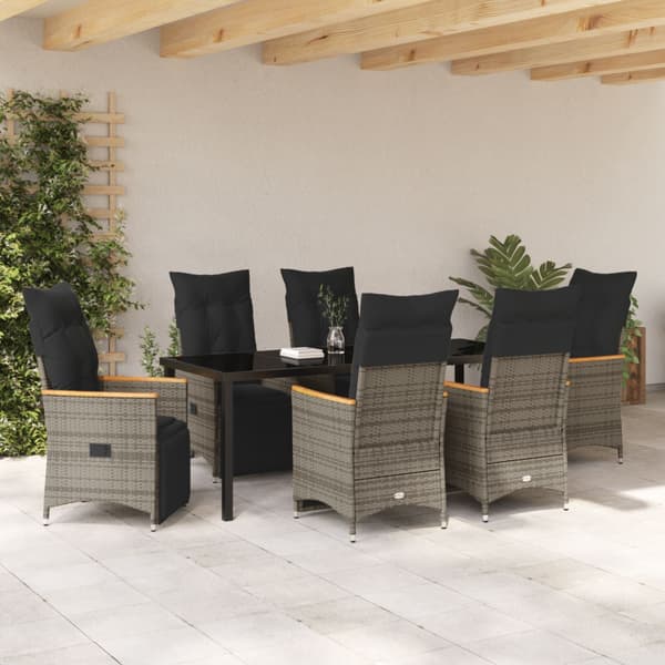 Trädgårdsmöbelset med kudde 7 pcs Grå konstrotting