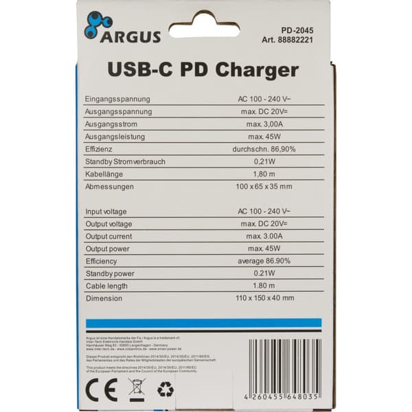 Inter-Tech PD-2045 strömadapter - USB-C - 45 watt
