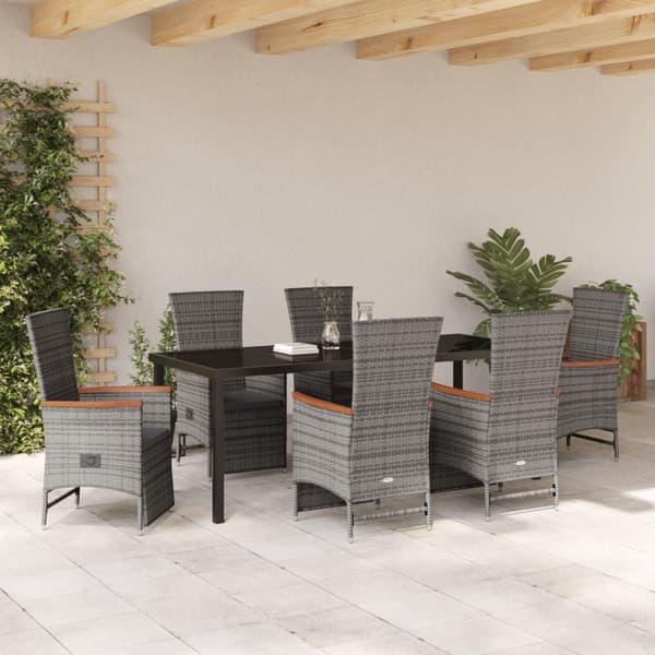 Trädgårdsmöbelset med kudde 7 pcs Grå konstrotting