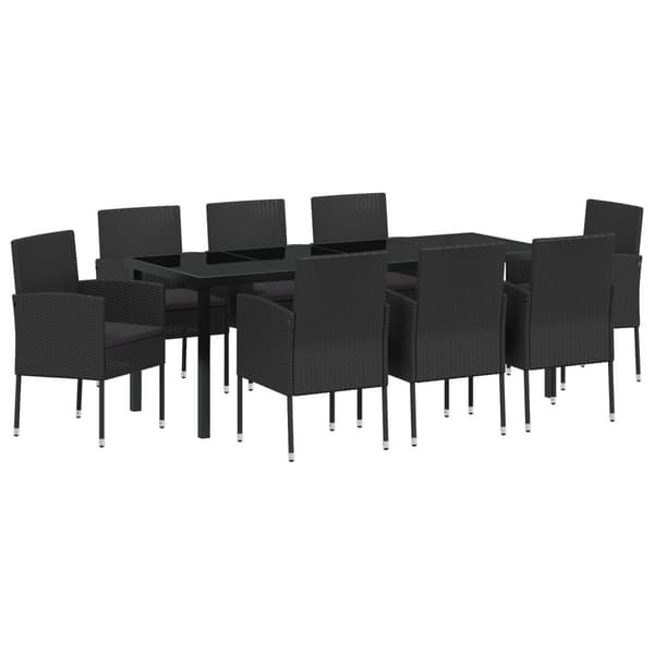 Trädgårdsmöbelset med kudde 9 pcs Svart konstrotting