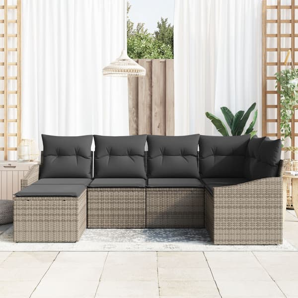 Trädgårdsmöbelset 6 pcs Grå Poly Rattan och Pulverlackerad Stål