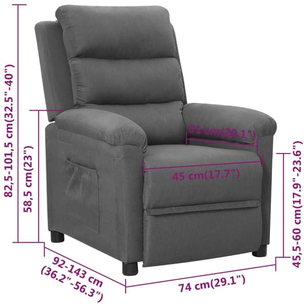 Reclinerfåtölj ljusgrå tyg
