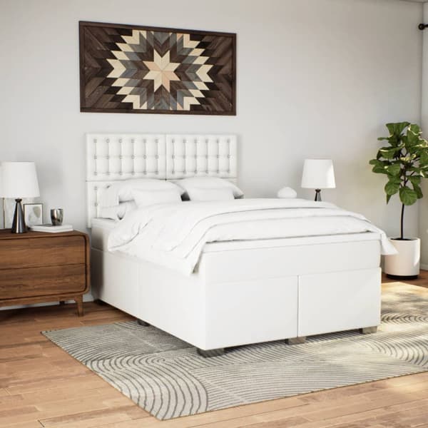 Ramsäng med madrass vit 140x190 cm konstläder