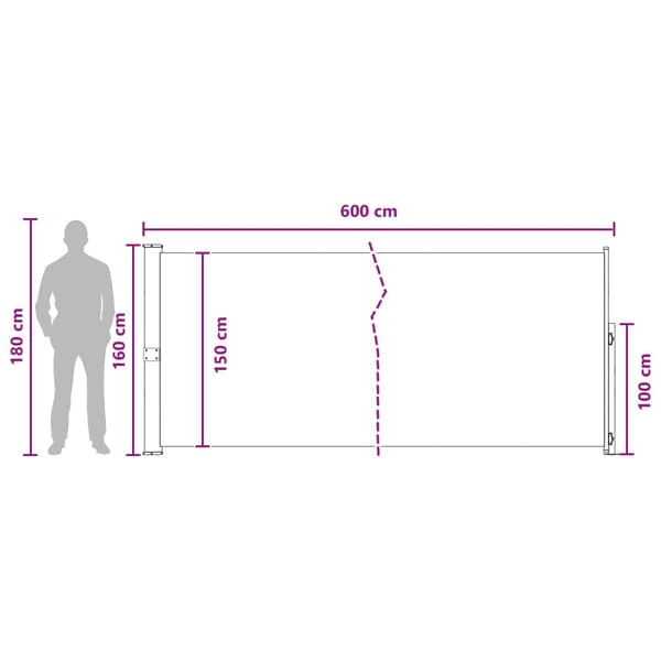 Utfällbar sidomarkis Rektangulär 160 x 600 cm Polyester Taupe
