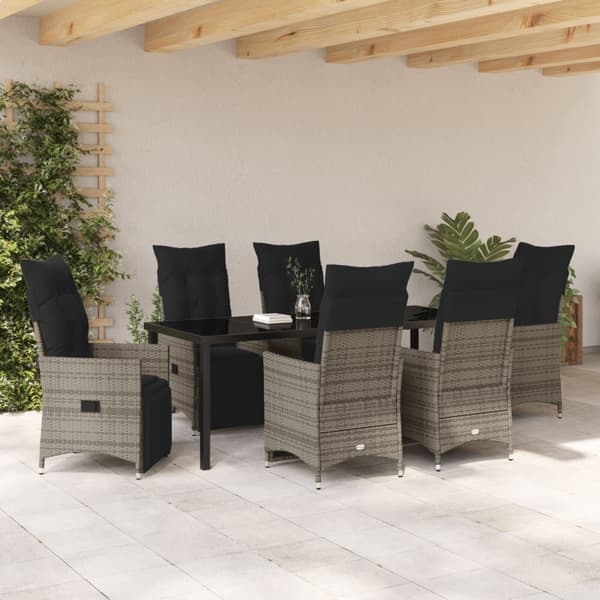 Trädgårdsmöbelset med kudde 7 pcs Grå konstrotting
