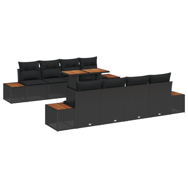 Trädgårdsoffset med lagring 9 pcs Svart Poly rattan