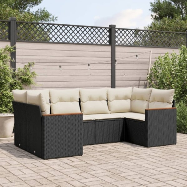 Loungegrupp med dynor 6 delar svart konstrotting