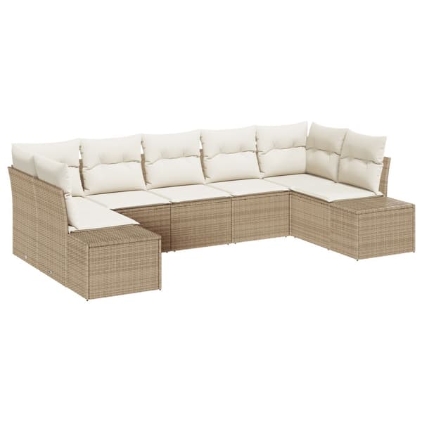 Trädgårdsoffset 7 pcs Beige och gräddfärgad Poly rattan