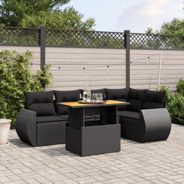 Loungegrupp med dynor 6 delar svart konstrotting