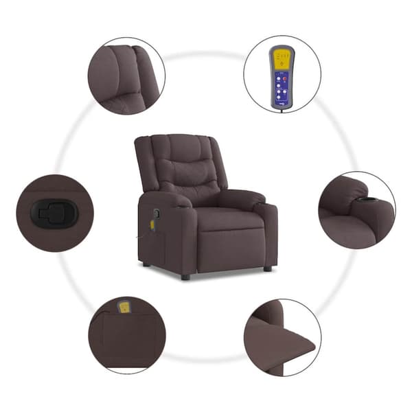Massagefåtölj mörkbrun tyg