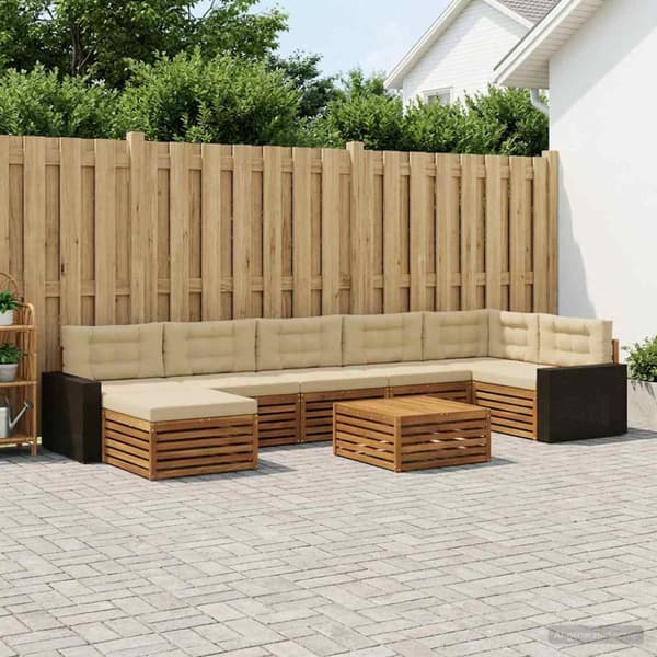 Utomhussoffset med kudde 8 pcs Naturlig och Beige