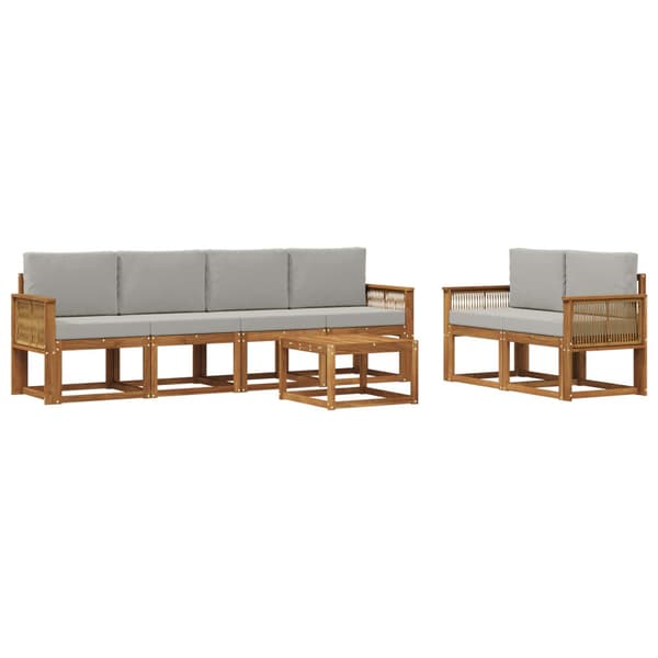 Utomhussoffset med kudde 7 pcs Naturlig och ljusgrå Polyester