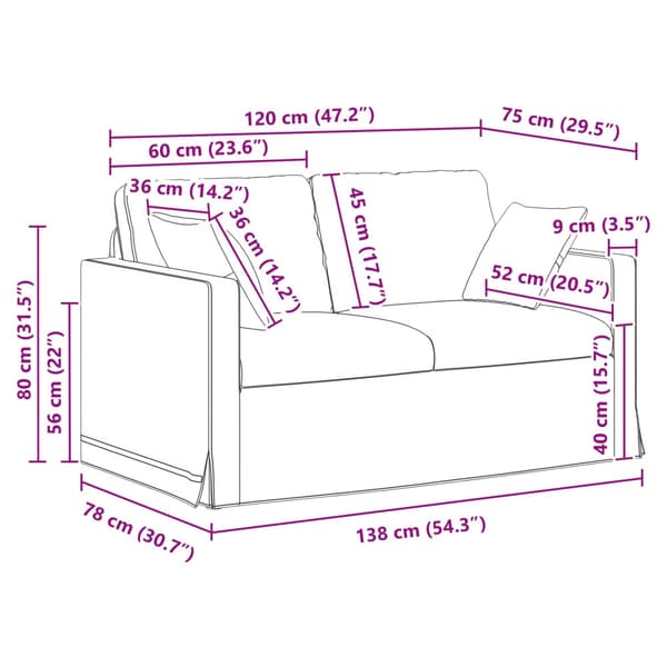 Soffset 2 pcs Rosa 138 x 78 x 80 cm Sammet