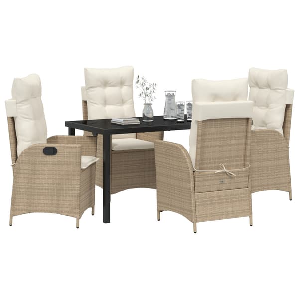 Trädgårdsmöbelset med kudde 5 pcs Beige konstrotting