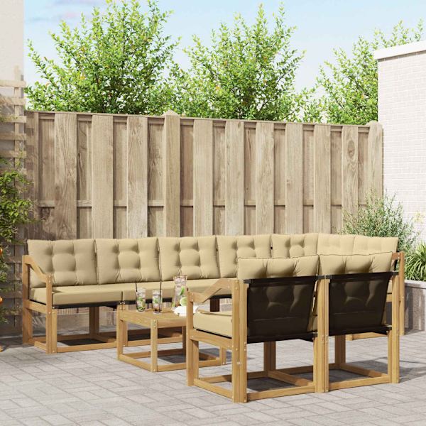 Utomhussoffset med kudde 9 pcs Vit och Beige