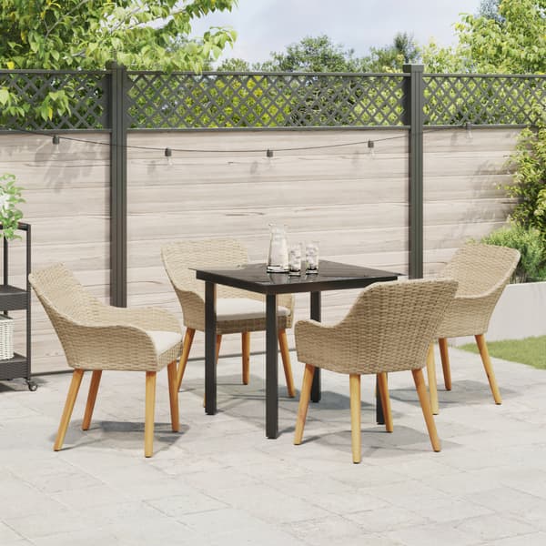Trädgårdsmöbelset med kudde 5 pcs Beige konstrotting