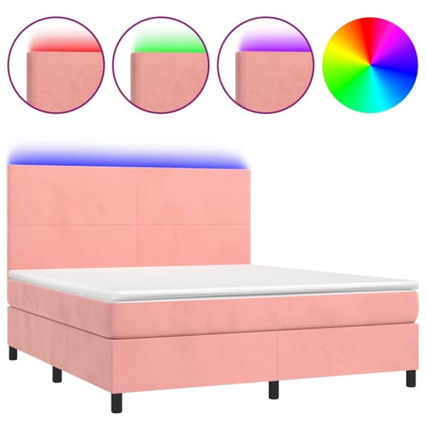Ramsäng med madrass rosa & LED 180x200 cm sammet
