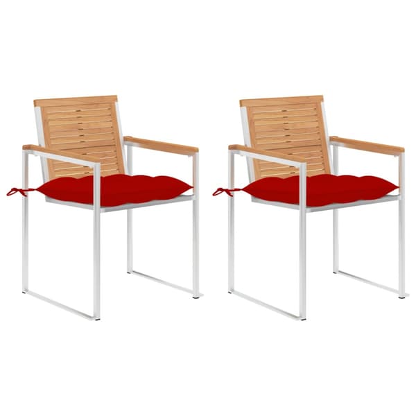 Trädgårdsstolar 2 st med dynor massiv teak och stål