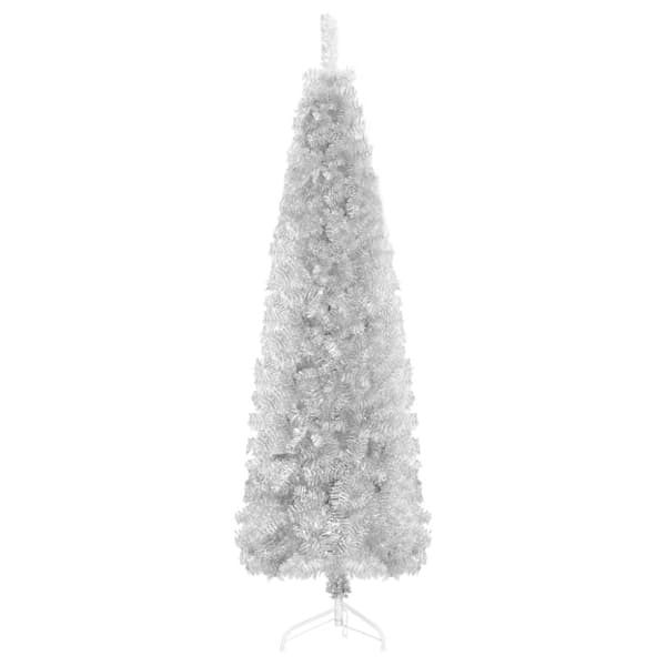 Smal halv plastgran med stativ silver 210 cm