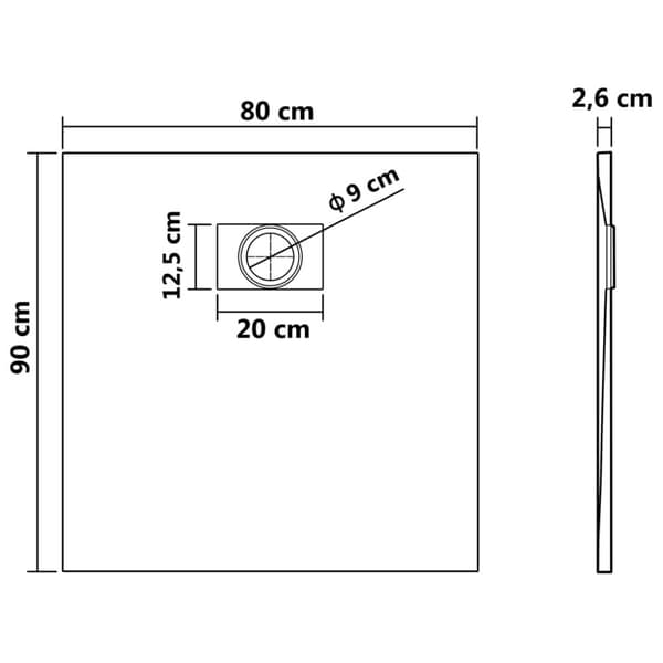 Duschkar SMC svart 90x80 cm