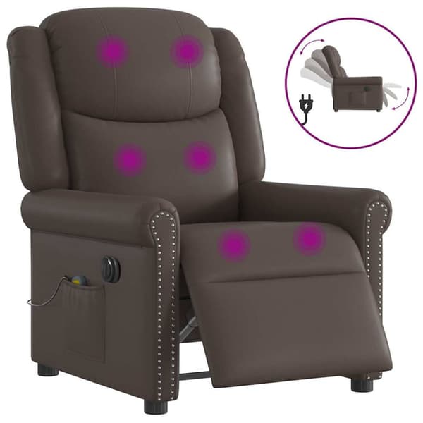 Elektrisk massagestol Glänsande brunt konstläder