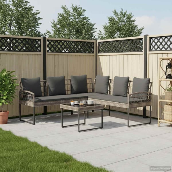 Trädgårdsoffset med kudde 2 pcs Grå Poly Rattan och stål