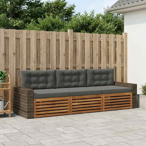 Utomhussoffset med kudde 3 pcs Naturlig och Antracit Polyester