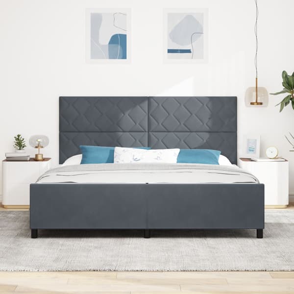Bäddfjäder med huvudgavel Mörkgrå 200 x 200 cm Sammet