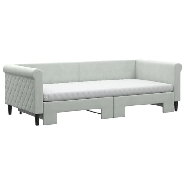 Dagbädd utdragbar med madrasser ljusgrå 90x200 cm sammet