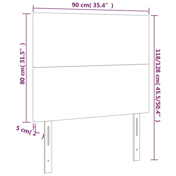 Sänggavel LED mörkblå 90x5x118/128 cm sammet