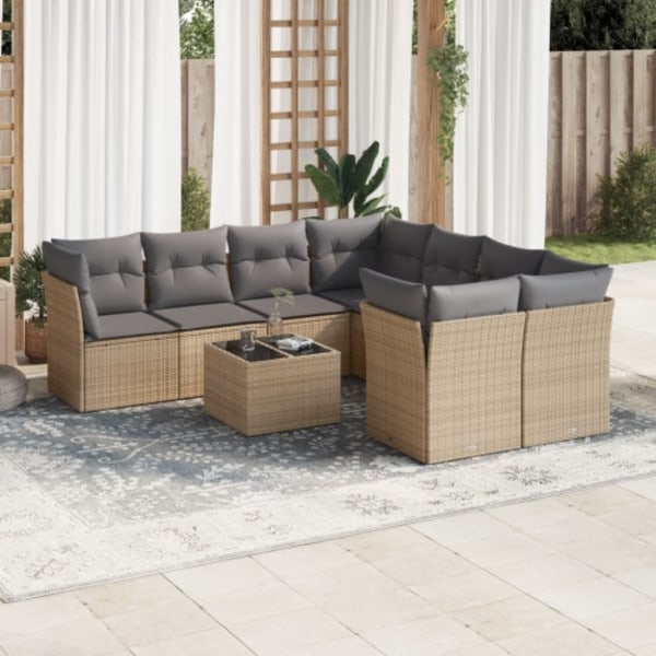 Soffgrupp för trädgården med dynor 9 delar beige konstrotting