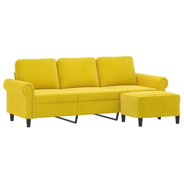 3-sitssoffa med fotpall gul 180 cm sammet