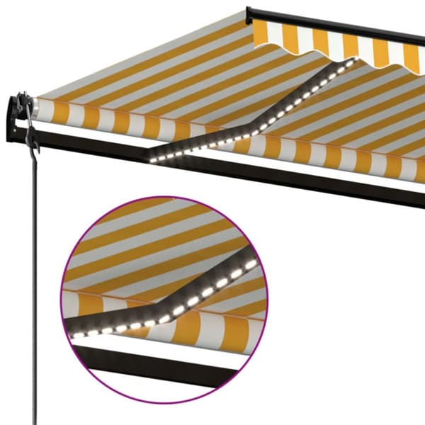 Automatisk markis med vindsensor & LED 450x350 cm gul/vit