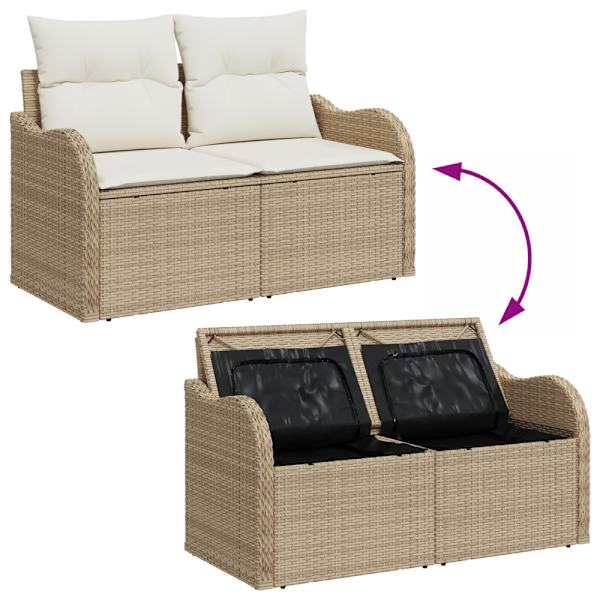 Trädgårdsoffset med kudde 7 pcs Beige och vit Poly rattan