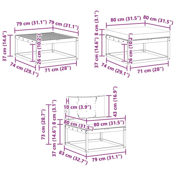 Utomhussoffset 6 pcs Vit och antracit 79 x 79 x 37 cm Polyester