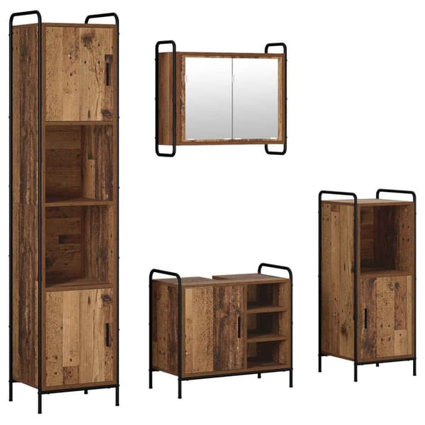 Badrumsskåpsset 4 st Gammalt trä 40 x 36 x 181 cm