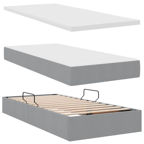 Förvaringssäng med madrass Ljusgrå 100 x 200 cm Polyester