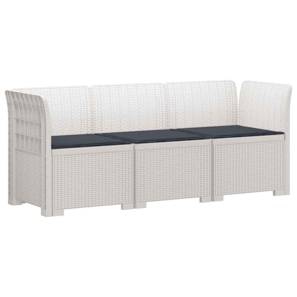 3-sits trädgårdsoffa med kuddar Rattan-look PP Vit