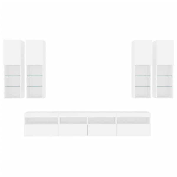 Väggmonterade tv-skåp 7 delar med LEDs vit