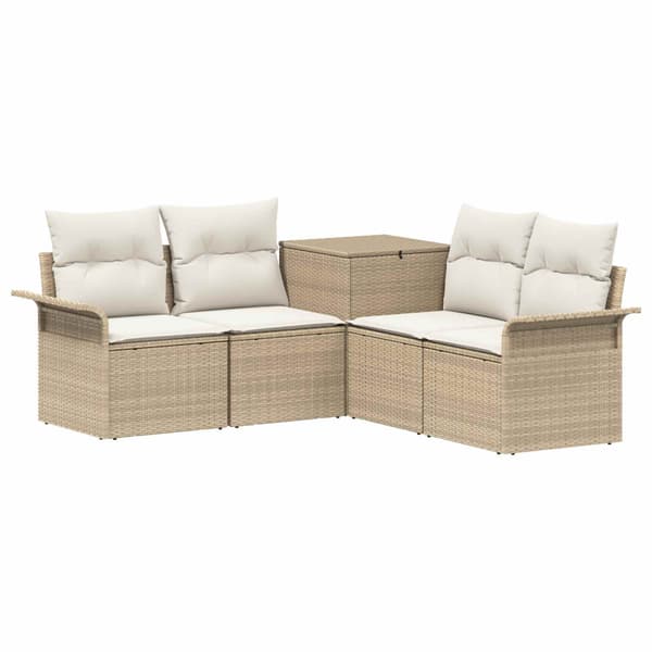 Soffset 5 st Beige och krämvit Poly Rattan och stål