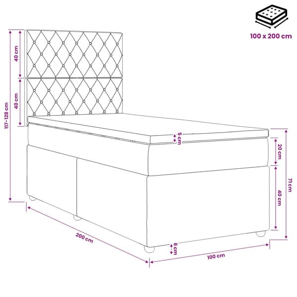 Kontinentalsäng med madrass Ljusgrå 100 x 200 cm Sammet