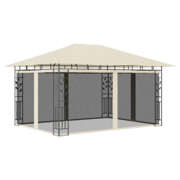 Paviljong med myggnät 4x3x2,73 m gräddvit 180 g/m²