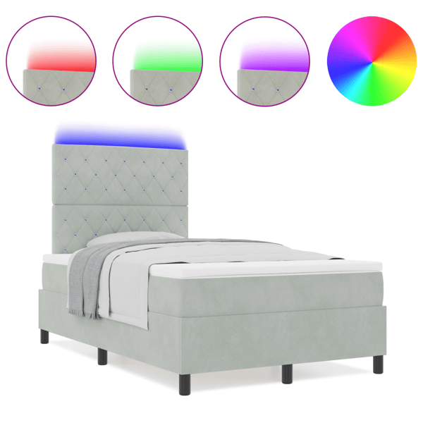 LED Box Säng med madrass Ljusgrå 120 x 190 cm Sammet