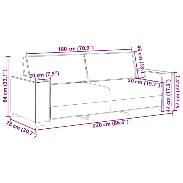 3-sitssoffa svart 220x78x84 cm tyg