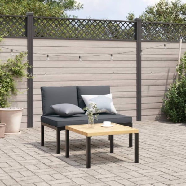 Trädgårdssoffa med dynor 2 delar svart aluminium