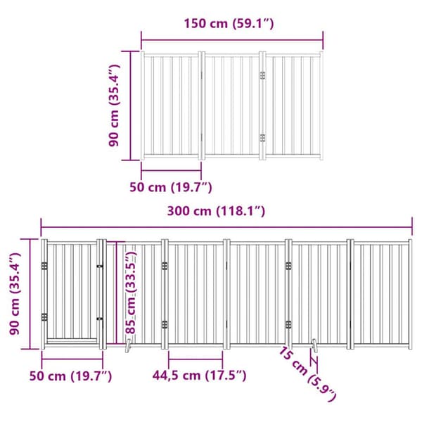 Hundgrind med dörr vikbar 15 paneler vit 750 cm poppel