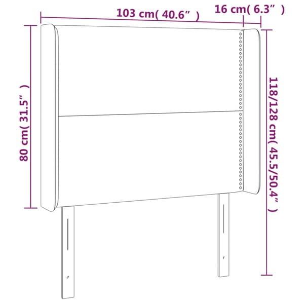 Sänggavel LED vit 103x16x118/128 cm konstläder
